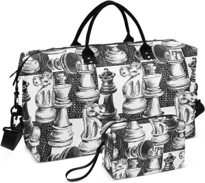 VIGTRO Travel Duffel Bag Weekender Overnight Bag with Toiletry Bag Seamless Wallpaper Pattern Printed, Carry On Luggage Bag for Hospital Gym Travel Business, 2 Pcs Set