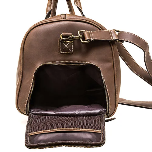 Vintage Leather Duffle Bag With Adjustable Shoulder Strap