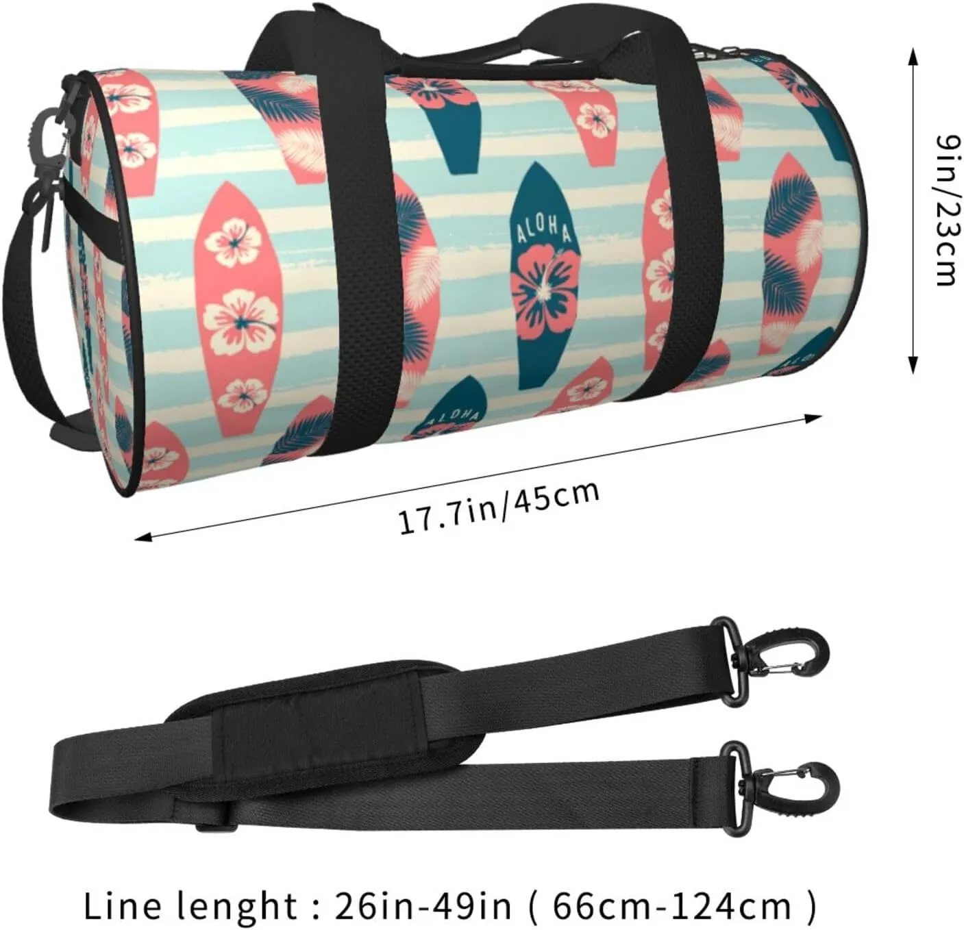 Vintage Surf Boards Round Travel Duffel Bag Large Capacity Gym Sports Bags for Hiking Vacation Trips