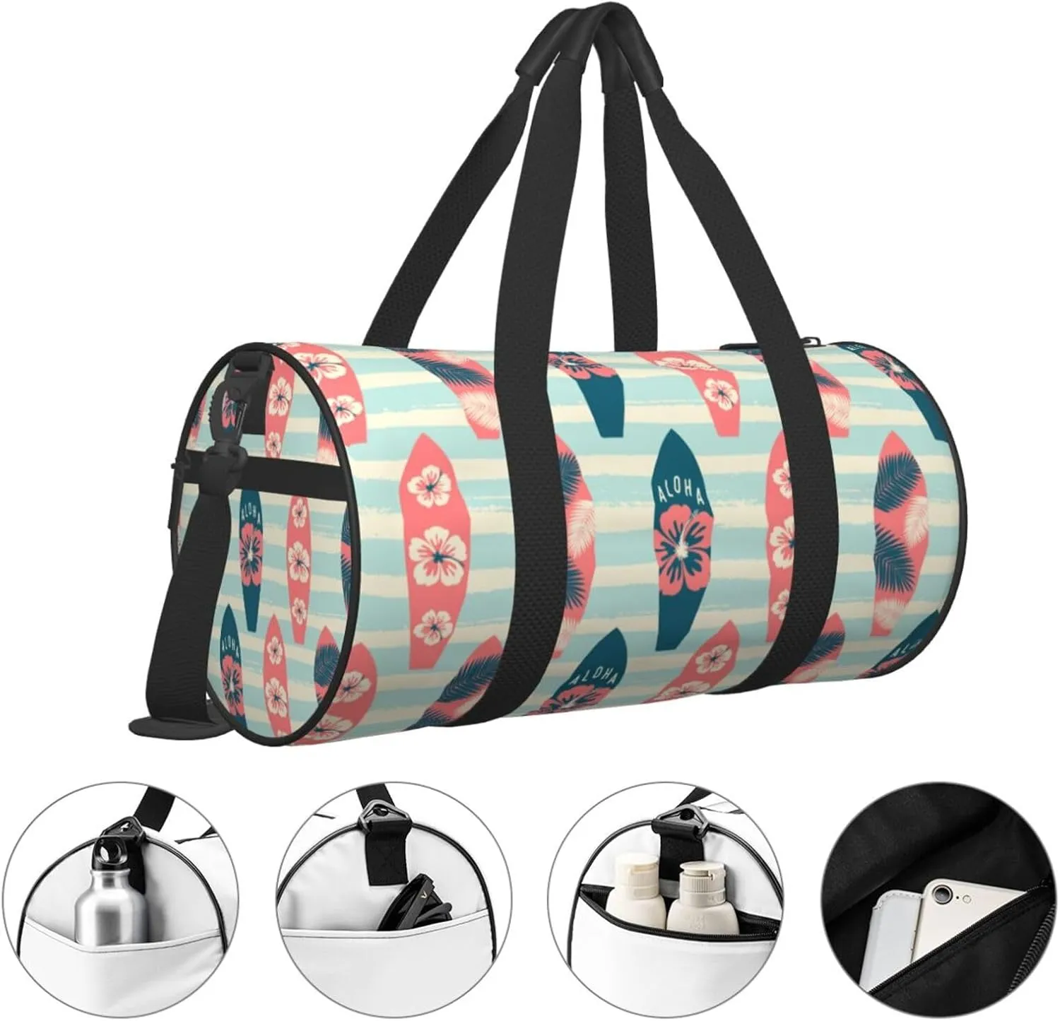 Vintage Surf Boards Round Travel Duffel Bag Large Capacity Gym Sports Bags for Hiking Vacation Trips