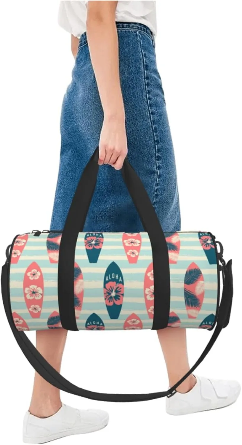 Vintage Surf Boards Round Travel Duffel Bag Large Capacity Gym Sports Bags for Hiking Vacation Trips
