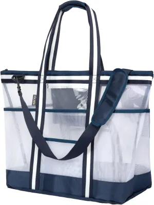 Vulken 42L Extra Large Mesh Beach Bag. 9 Pockets Top Zip Tote Bag Shoulder Bag