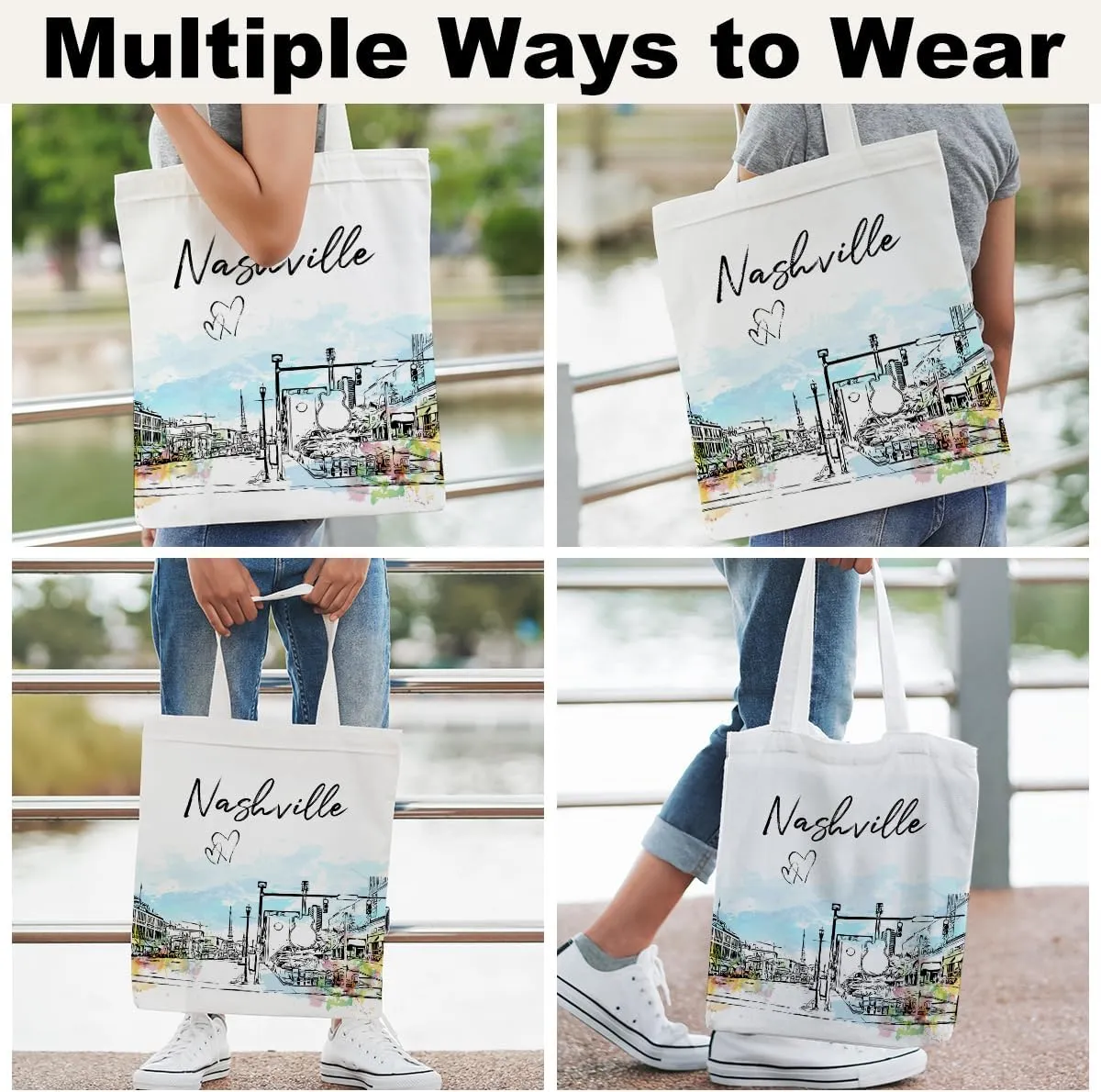 Watercolor New York Paris Chicago Nashville Italy California Lover Gifts Tote Bag Beach Bag Travel Souvenir Gift