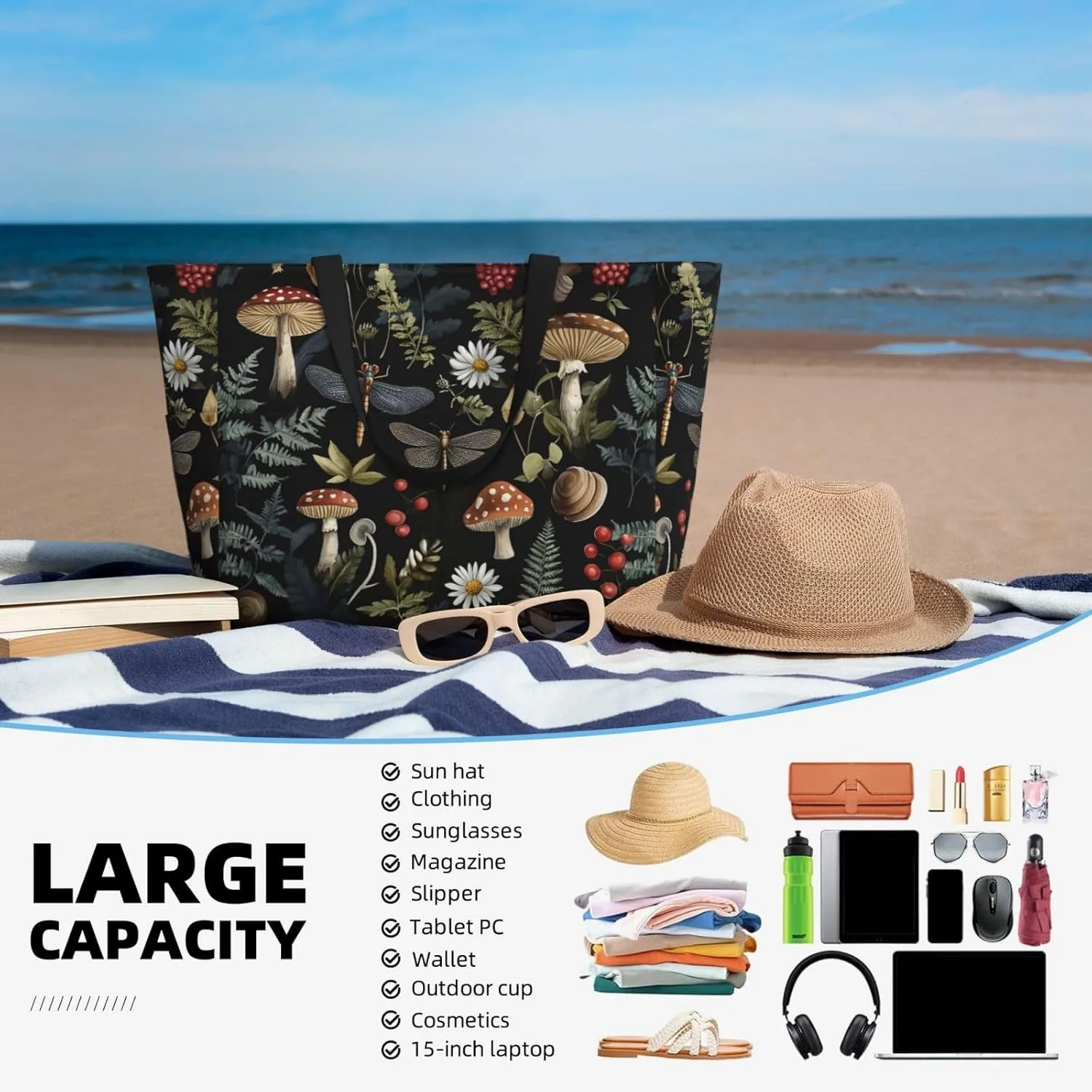 Waterproof Beach Bag for Women Sandproof Beach Tote Bags Large Capacity Swim Pool Bag Foldable Travel Duffel Bags