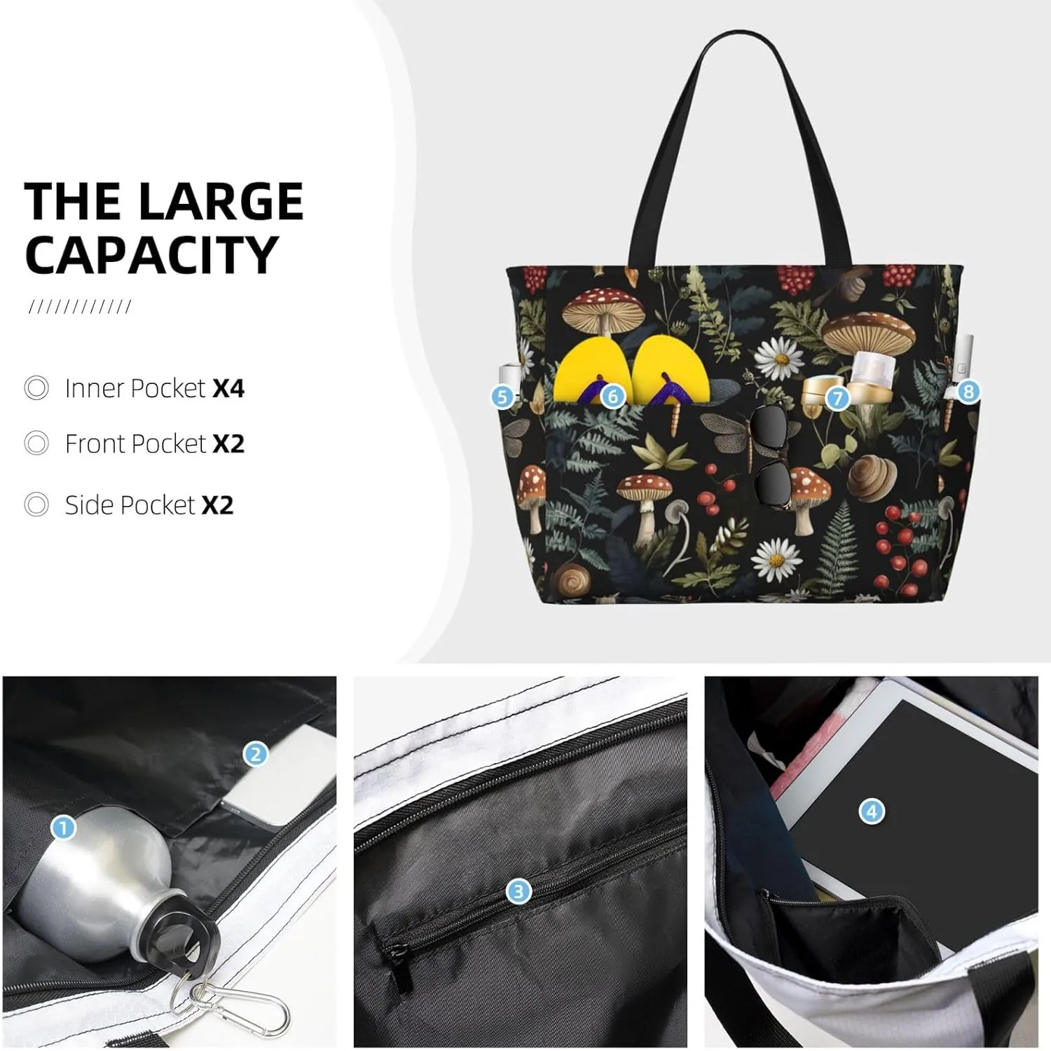 Waterproof Beach Bag for Women Sandproof Beach Tote Bags Large Capacity Swim Pool Bag Foldable Travel Duffel Bags