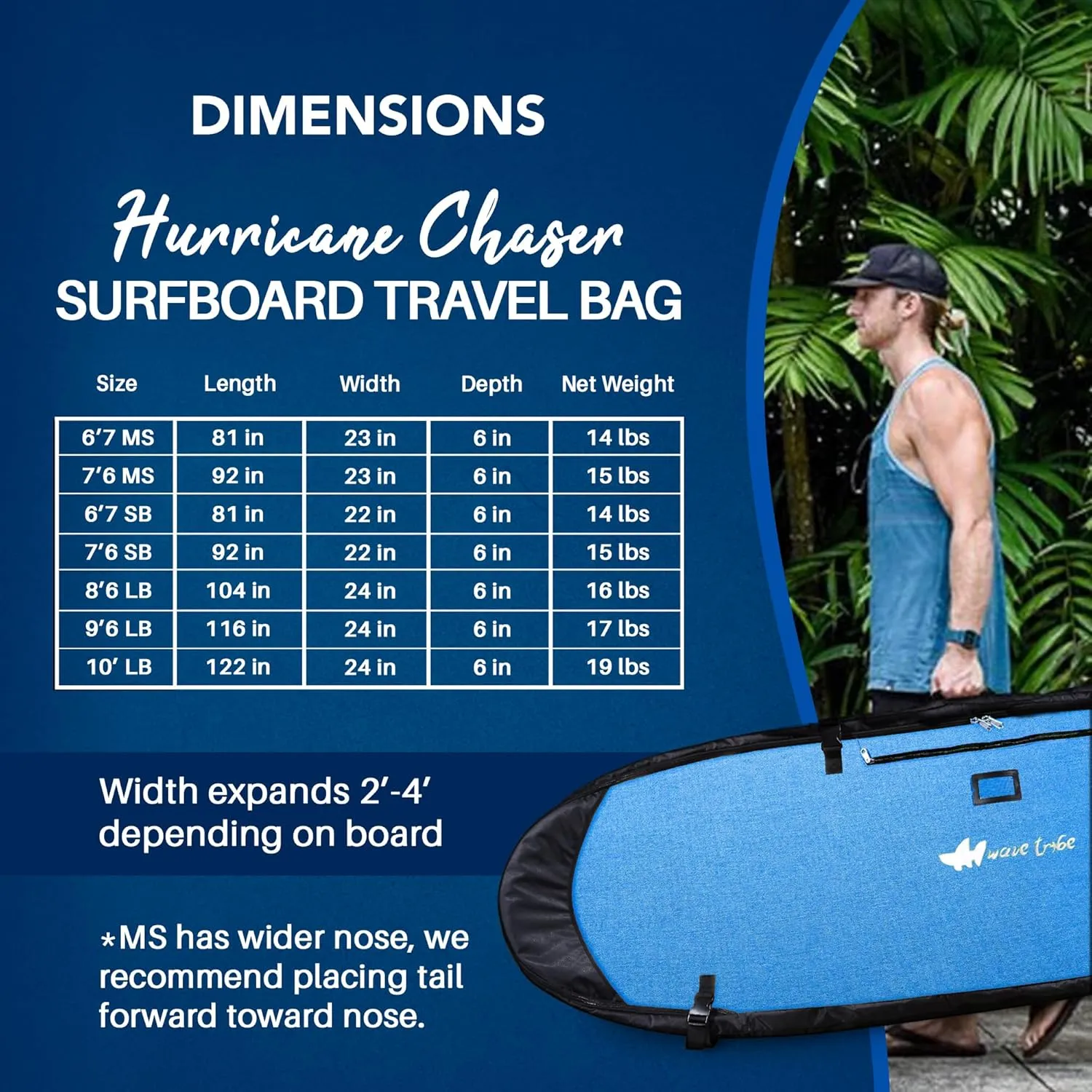 Wave Tribe Hemp Surfboard Travel Bag - Mini Simmons, Shortboard, Longboard Surfboard Bag, 20mm Padding, YKK Zipper, Multiple Pockets, Keeps Boards Cool, Easy Carry Straps, Rated as Best by ESPN