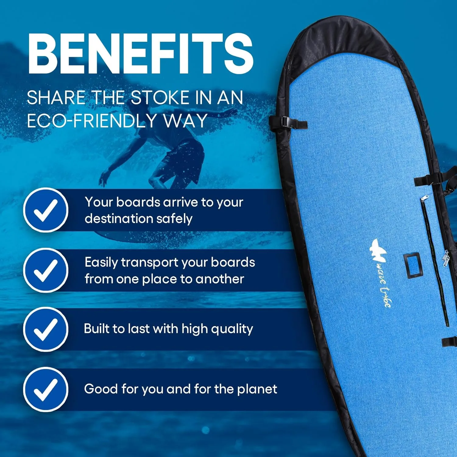Wave Tribe Hemp Surfboard Travel Bag - Mini Simmons, Shortboard, Longboard Surfboard Bag, 20mm Padding, YKK Zipper, Multiple Pockets, Keeps Boards Cool, Easy Carry Straps, Rated as Best by ESPN