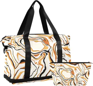 Weekender Bag Set Abstract Liquid Marble Texture Sport Travel Duffel Bag Large Tote Bag with Shoe Compartment