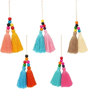 Wepetyo 10 Pcs Colorful pom pom Beads Tassels,9.0" inch Shell Beads Tassel,Tassels for Sewing,Bag Charm Pendant for Women Purse Handbag Bookmark(Random Color)