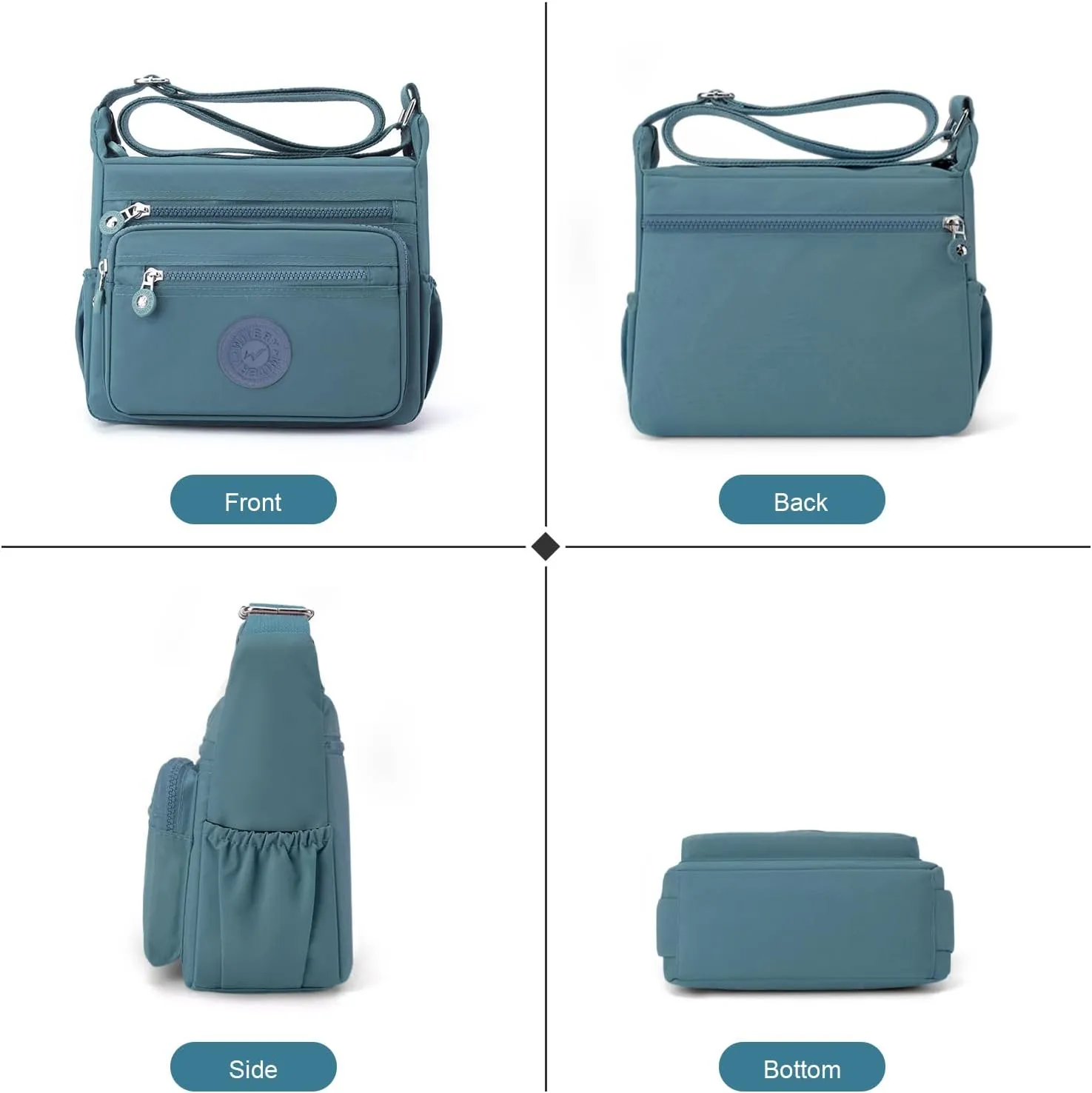 WITERY Nylon Crossboby Bag for Women - Waterproof Zipper Multi-pocket Travel Shoulder Bag Purse, Lightweight Messenger Bag
