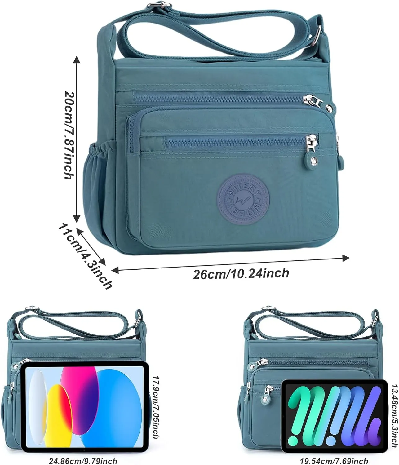 WITERY Nylon Crossboby Bag for Women - Waterproof Zipper Multi-pocket Travel Shoulder Bag Purse, Lightweight Messenger Bag