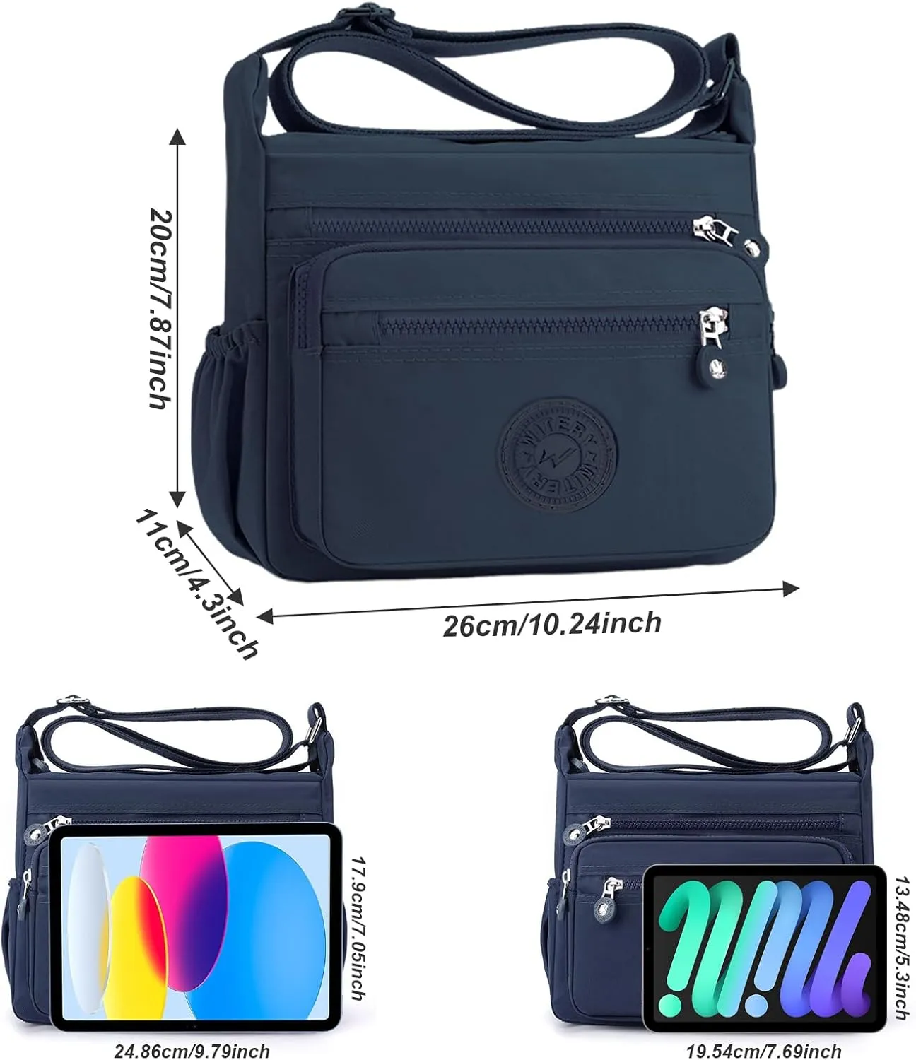 WITERY Nylon Crossboby Bag for Women - Waterproof Zipper Multi-pocket Travel Shoulder Bag Purse, Lightweight Messenger Bag