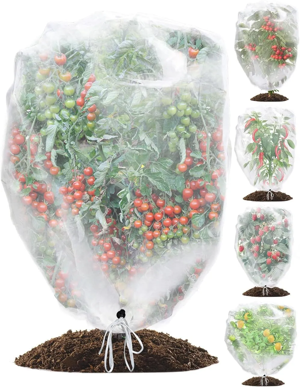 wohohoho 5 Packs Blueberry Bushes Netting Cover with Drawstring, 4.9Ft x 3.3Ft Garden Tree Netting Pest Barrier Tomato Protective Covers Prevent Fruits Plants from Squirrel Bird Insect Deer Animals
