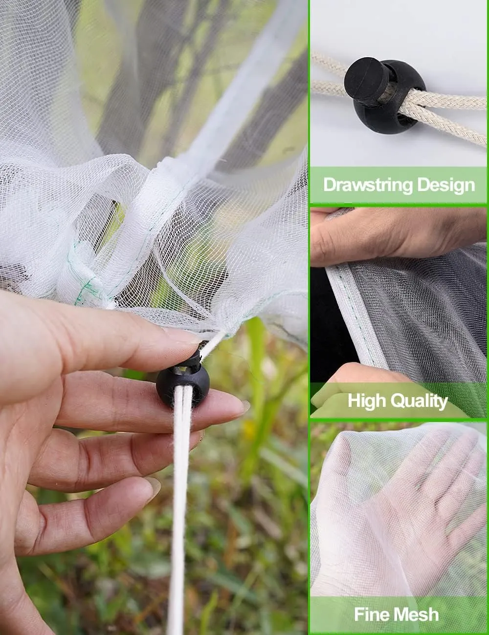 wohohoho 5 Packs Blueberry Bushes Netting Cover with Drawstring, 4.9Ft x 3.3Ft Garden Tree Netting Pest Barrier Tomato Protective Covers Prevent Fruits Plants from Squirrel Bird Insect Deer Animals