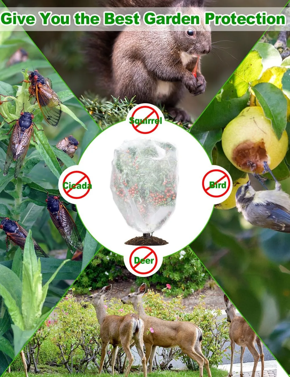 wohohoho 5 Packs Blueberry Bushes Netting Cover with Drawstring, 4.9Ft x 3.3Ft Garden Tree Netting Pest Barrier Tomato Protective Covers Prevent Fruits Plants from Squirrel Bird Insect Deer Animals