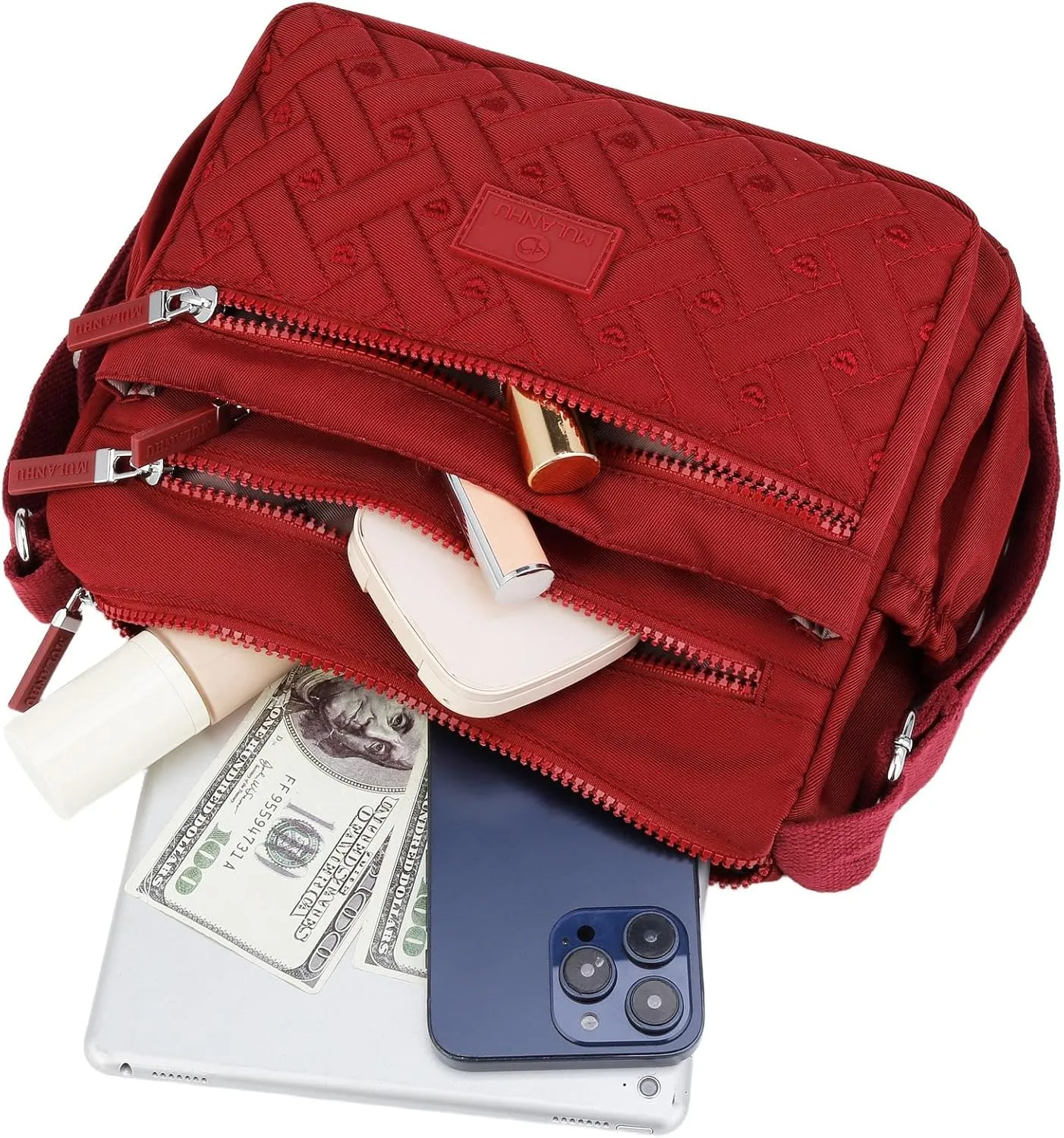 Women Crossbody Bag Multi-Pocket Nylon Waterproof Lightweight Casual Shoulder Handbag Purse Bookbag