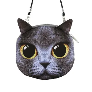 Women Cute Shoulder Bag Cat Face Pouch Bag Cartoon Print Zipper Closure Messenger Bag Coin Purse Clutch Bag