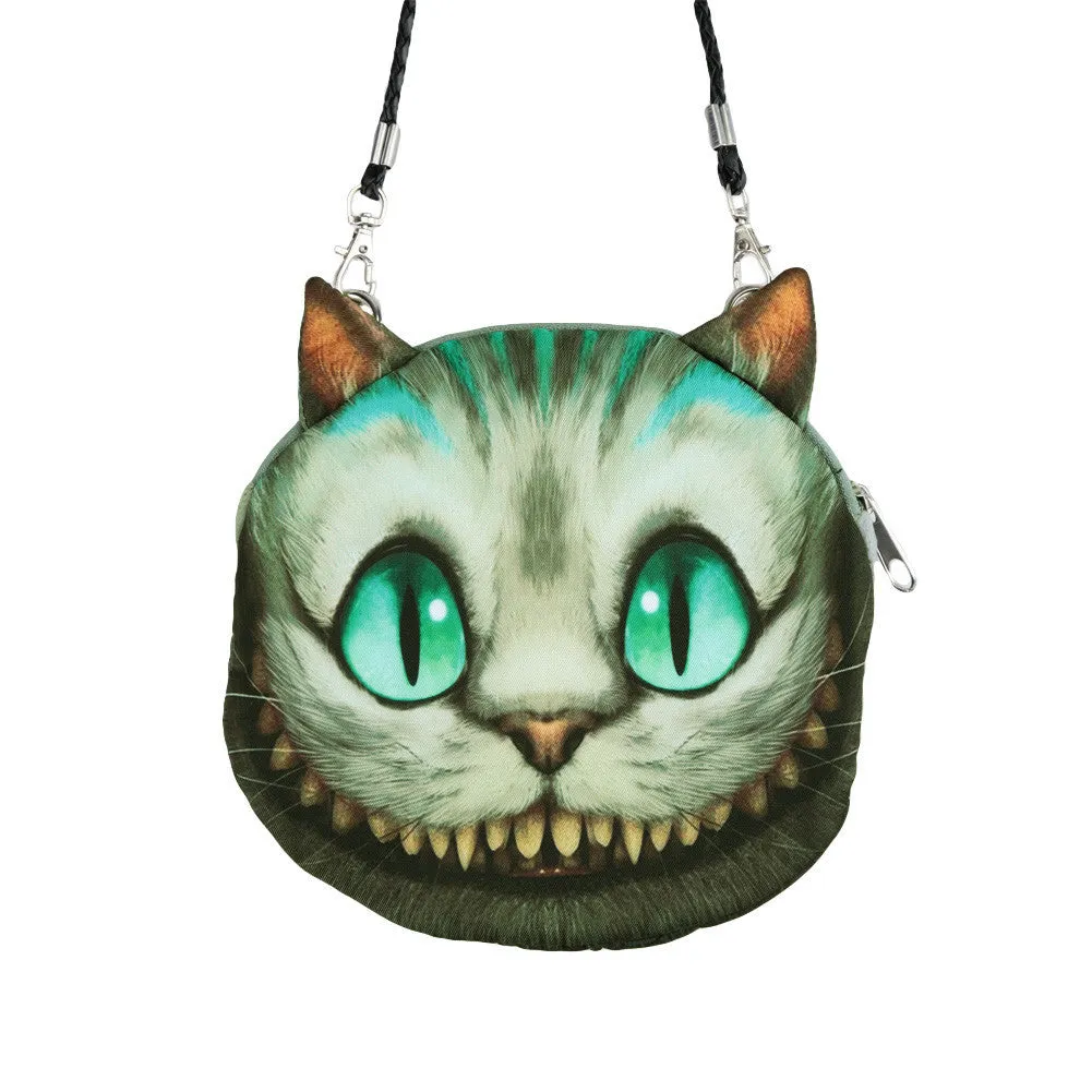 Women Cute Shoulder Bag Cat Face Pouch Bag Cartoon Print Zipper Closure Messenger Bag Coin Purse Clutch Bag