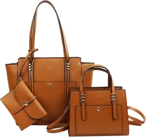 Women Fashion Handbags Tote Bag Shoulder Bags Wallet Messenger Bag for Ladies 3 Pcs Set