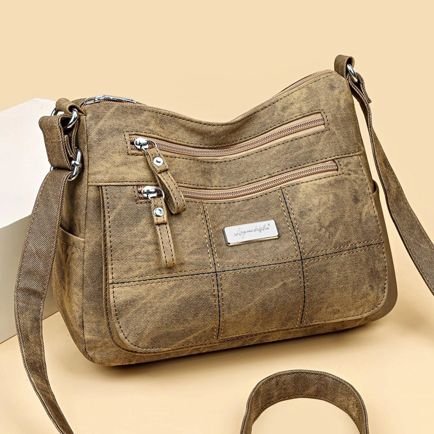 Women Shoulder Bag Fashionable New Pattern Simple Solid Color Retro Practical Large Capacity Zipper (Yellow, One Size)