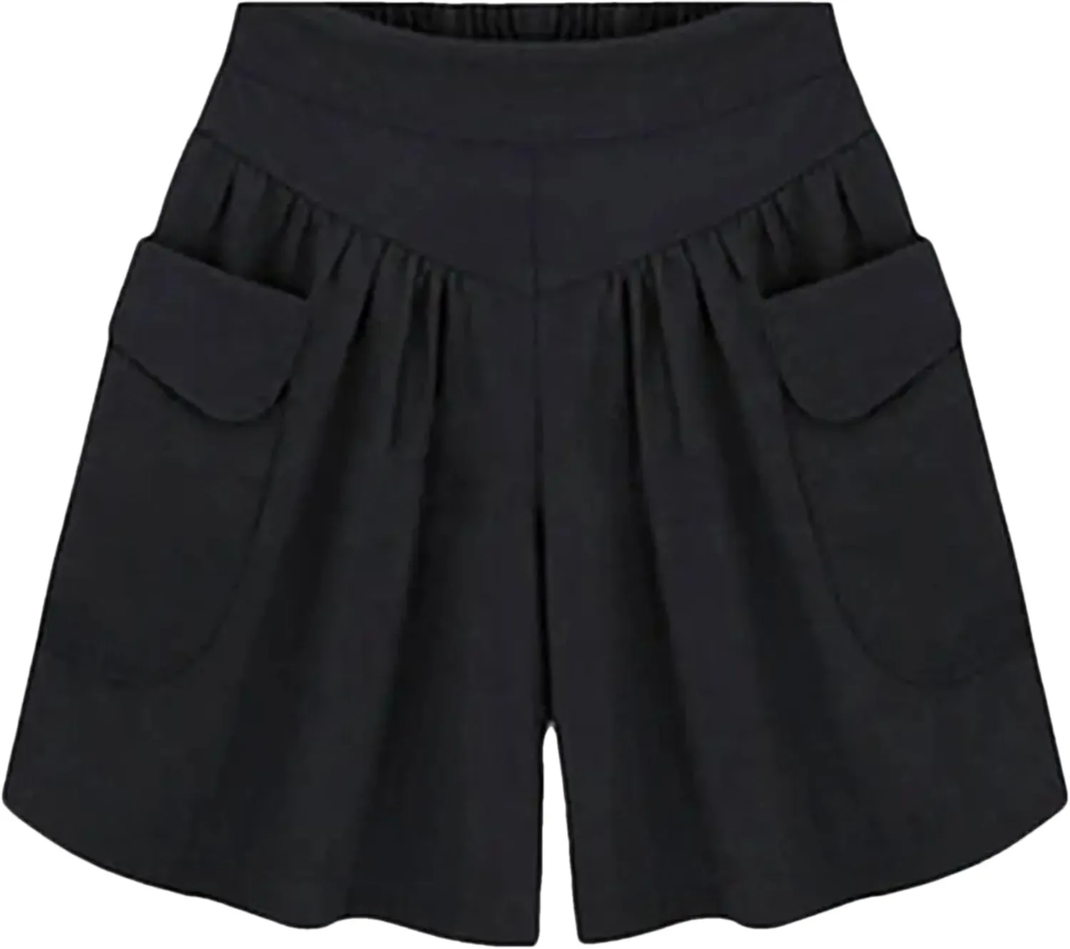 Women's Wide Leg Beach Shorts with Pockets | Elastic Waist Loose Fit Summer Shorts | Plus Size Casual Yoga Running Shorts Black M