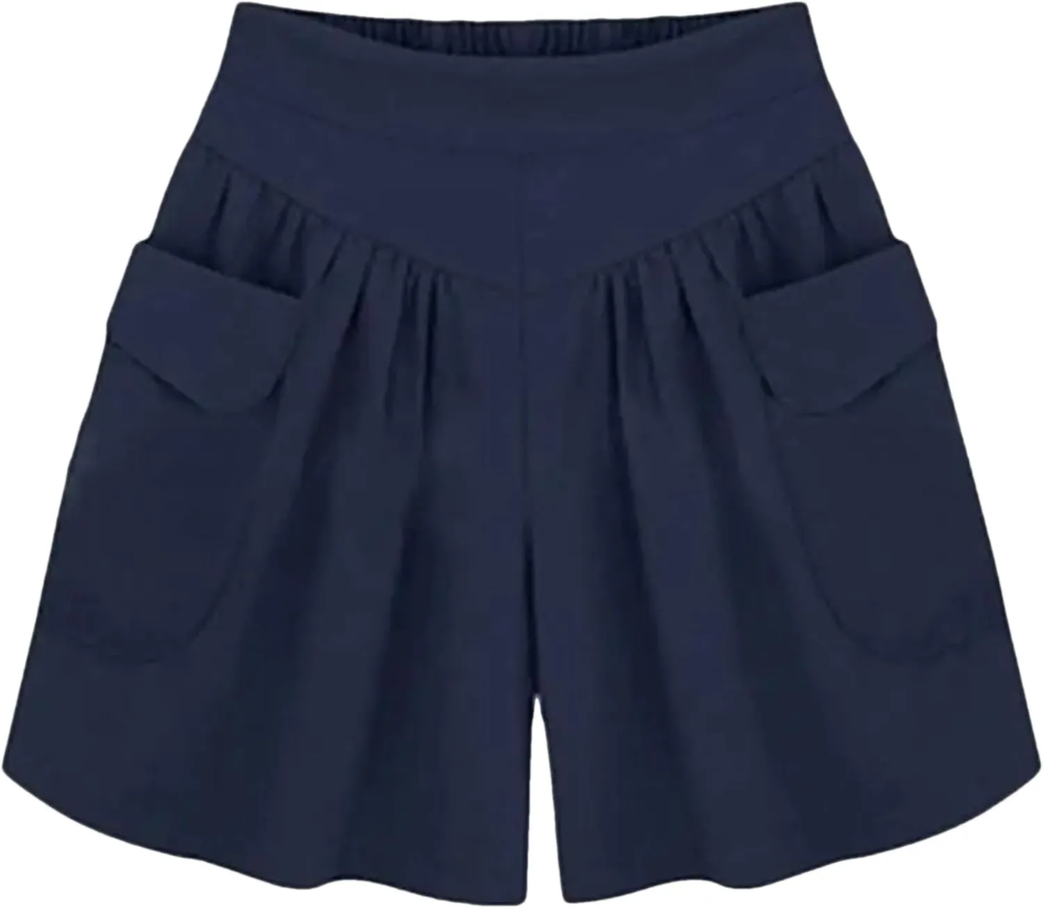 Women's Wide Leg Beach Shorts with Pockets | Elastic Waist Loose Fit Summer Shorts | Plus Size Casual Yoga Running Shorts Navy Blue L