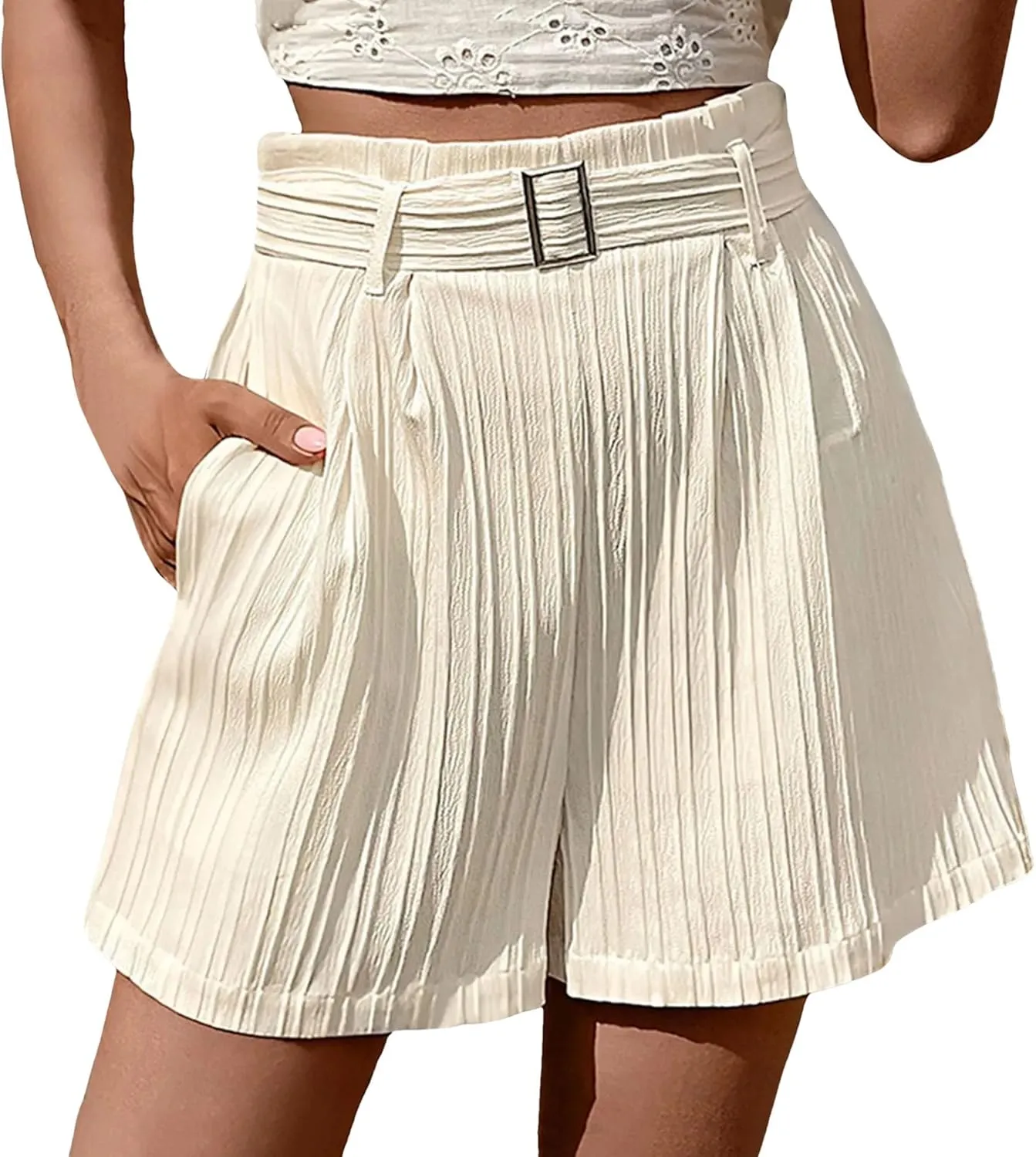 Women's Wide Leg Beach Shorts with Pockets | High Waist Adjustable Belt & Loose Fit Summer Yoga Shorts | Breathable Work Pant