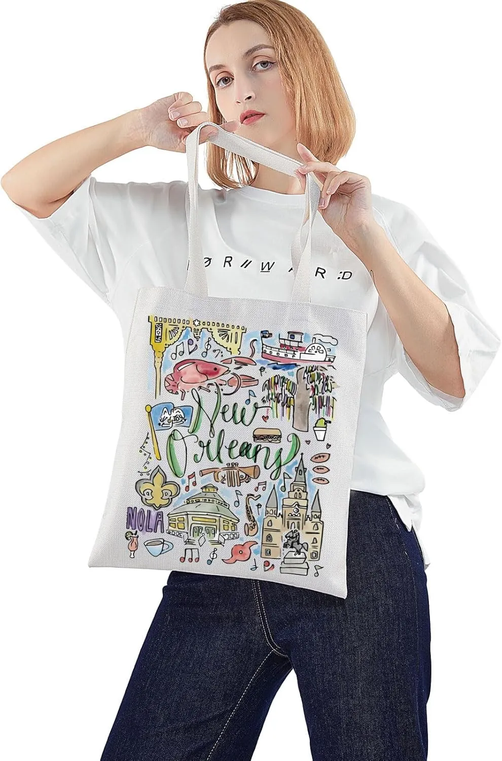 WZMPA New Orleans Travel Tote Bag - Louisiana Souvenir Gift - Reusable Grocery Bag