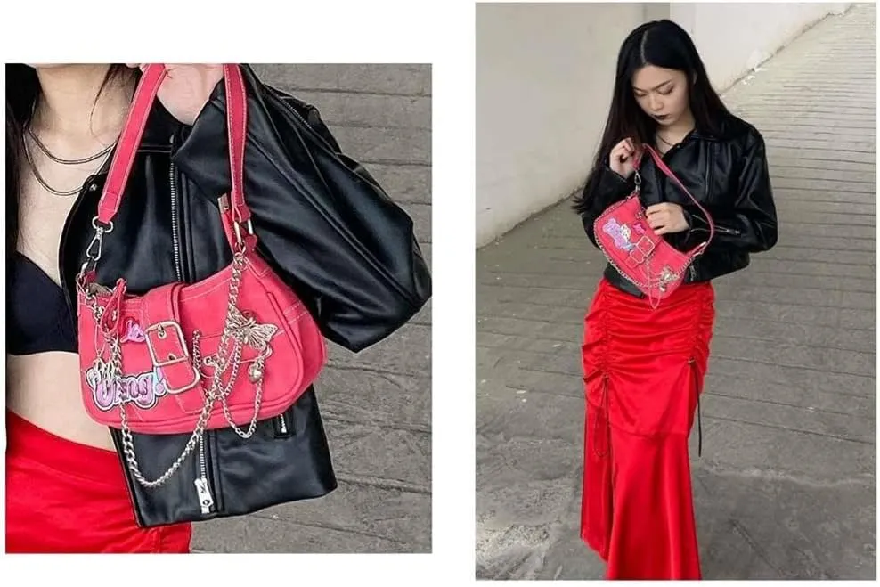 Y2k Bag Gothic Purse Goth Purse Grunge Bag Y2k Shoulder Bag 90s Y2k Purses for Women Harajuku Fashion Accessories