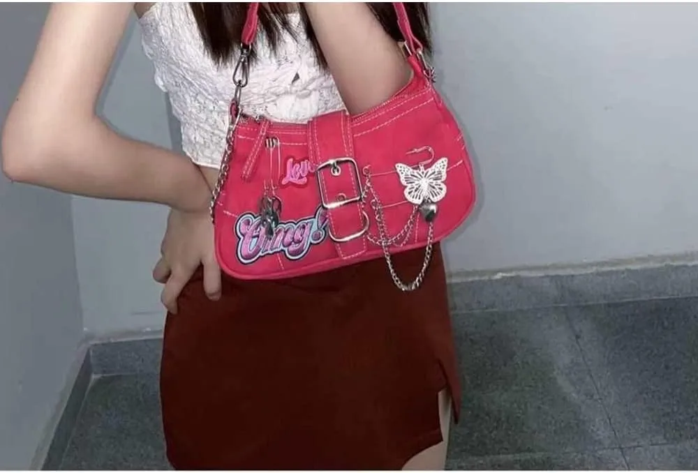 Y2k Bag Gothic Purse Goth Purse Grunge Bag Y2k Shoulder Bag 90s Y2k Purses for Women Harajuku Fashion Accessories
