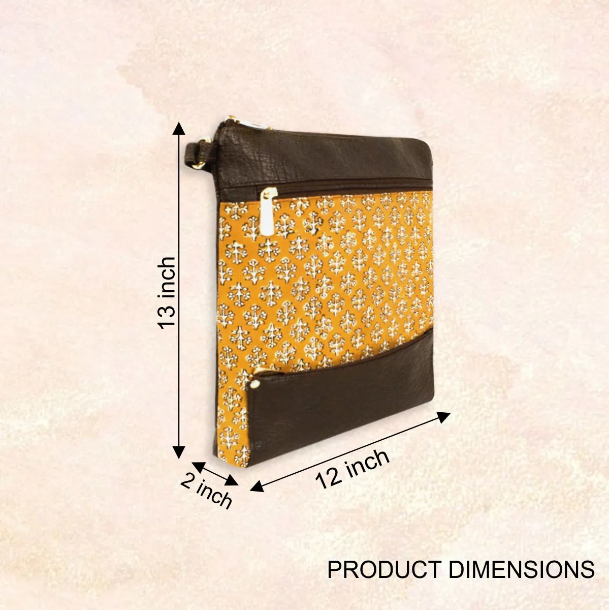 Yellow White Buta Block Printed Messenger Bag