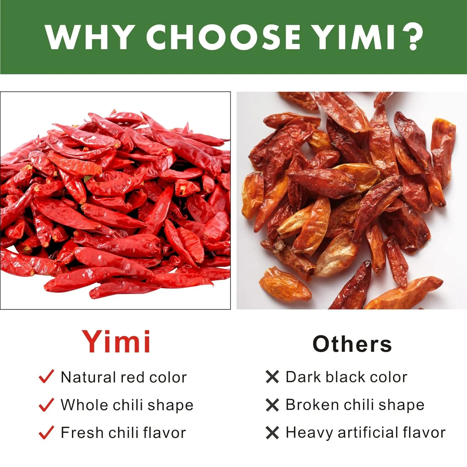 Yimi Dried Chilies Peppers, 10.7oz, Whole Chinese Dry Red Chilis, Spicy Hot Heat, Great For Mexican,Thai and Chinese Recipes,like Pozole, Tamales, Hotpot, In Resealable Bags, Mild Hot, Ideal for Father's Day