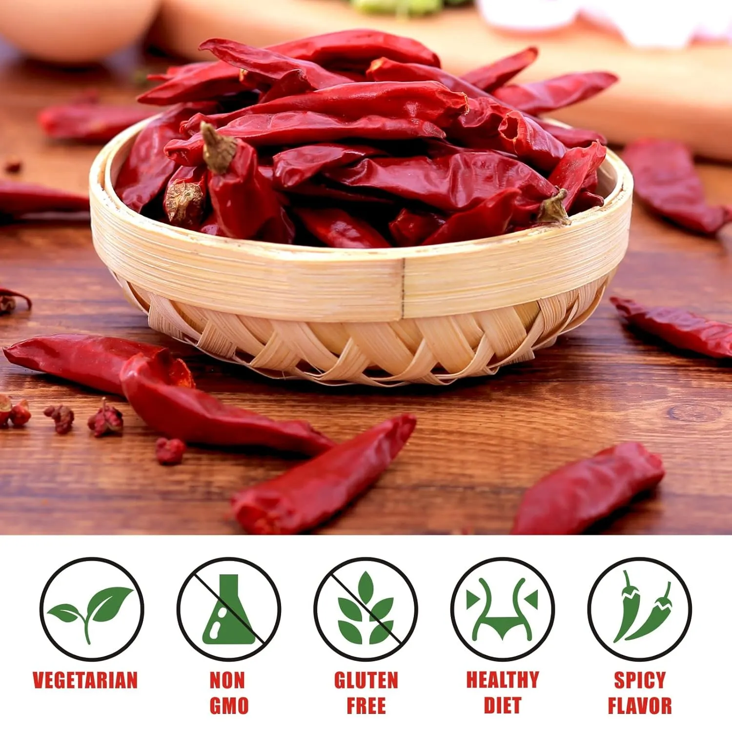 Yimi Dried Chilies Peppers, 10.7oz, Whole Chinese Dry Red Chilis, Spicy Hot Heat, Great For Mexican,Thai and Chinese Recipes,like Pozole, Tamales, Hotpot, In Resealable Bags, Mild Hot, Ideal for Father's Day