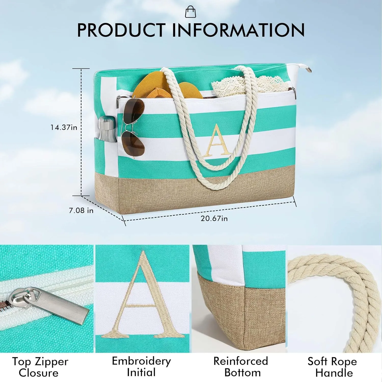 YOOLIFE Mothers Day Gifts - Initial Beach Bags for Women, Personalized Gifts for Women Mom Wife Teacher Friend Birthday