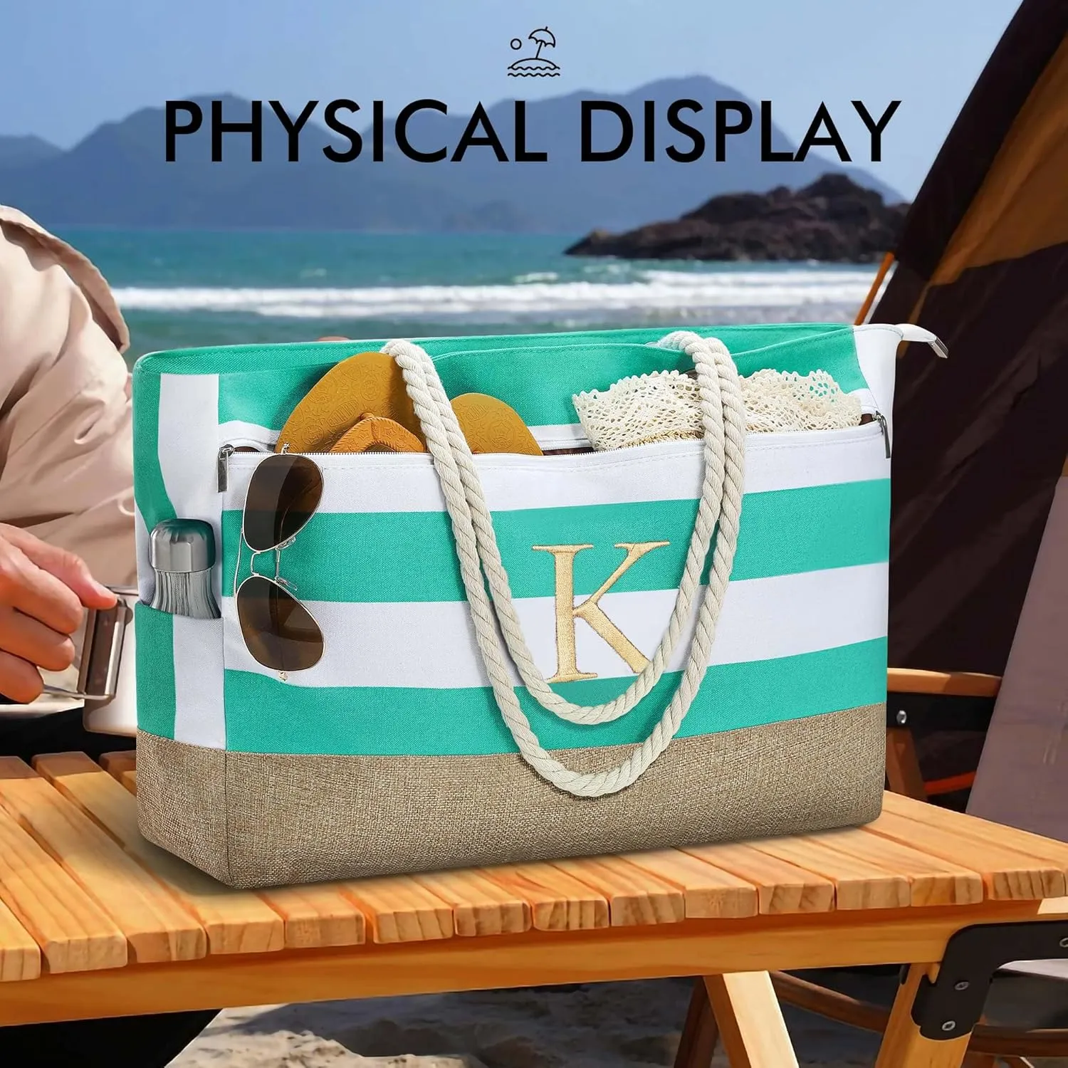 YOOLIFE Mothers Day Gifts - Initial Beach Bags for Women, Personalized Gifts for Women Mom Wife Teacher Friend Birthday