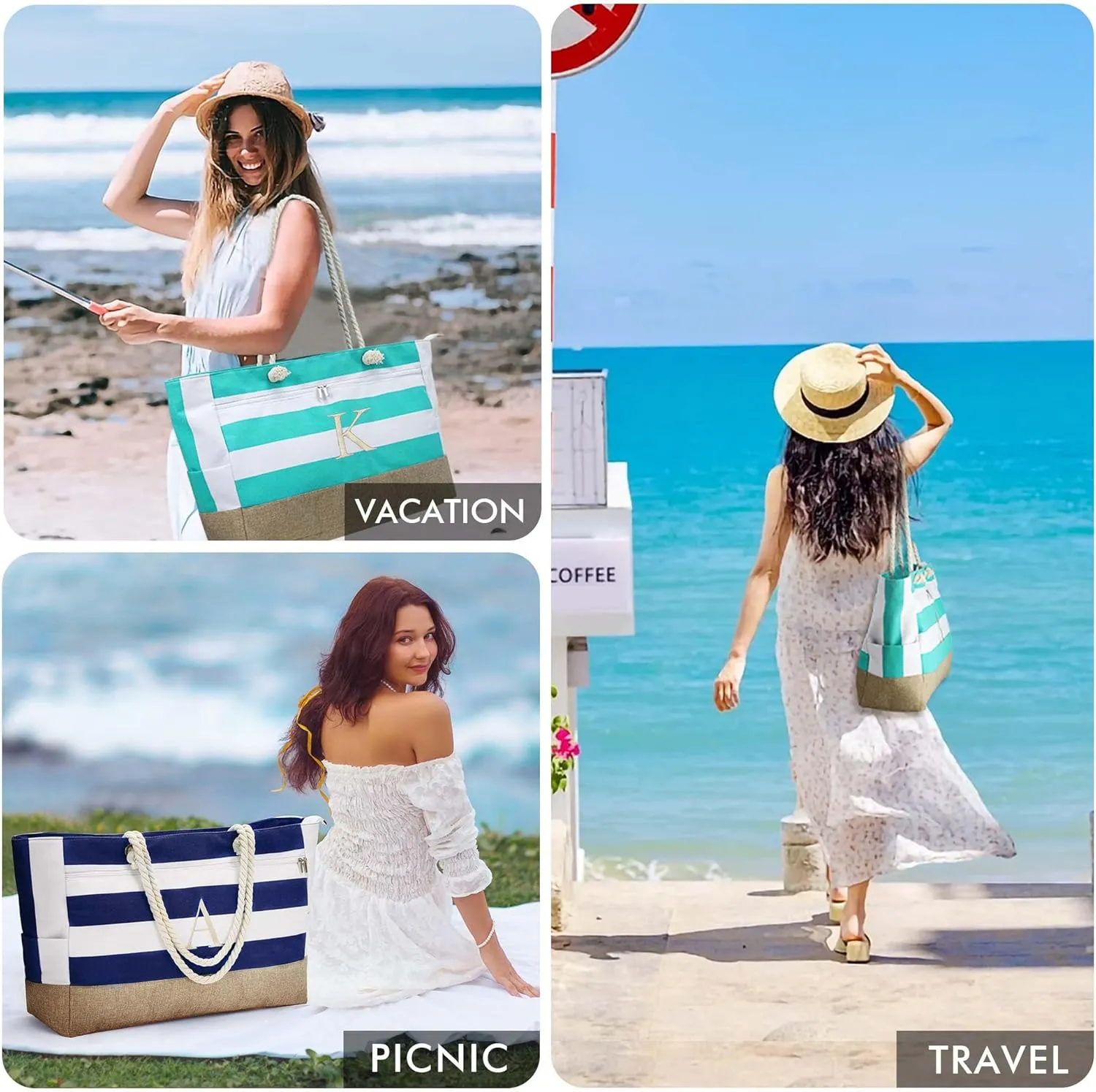 YOOLIFE Mothers Day Gifts - Initial Beach Bags for Women, Personalized Gifts for Women Mom Wife Teacher Friend Birthday