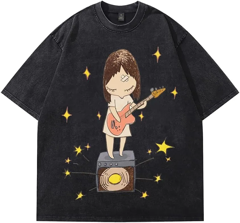 Yoshitomo Nara Guitar Girl Vintage 90s T-Shirt Merch Men Short Sleeve Women Funny Tee Unisex Harajuku Tops