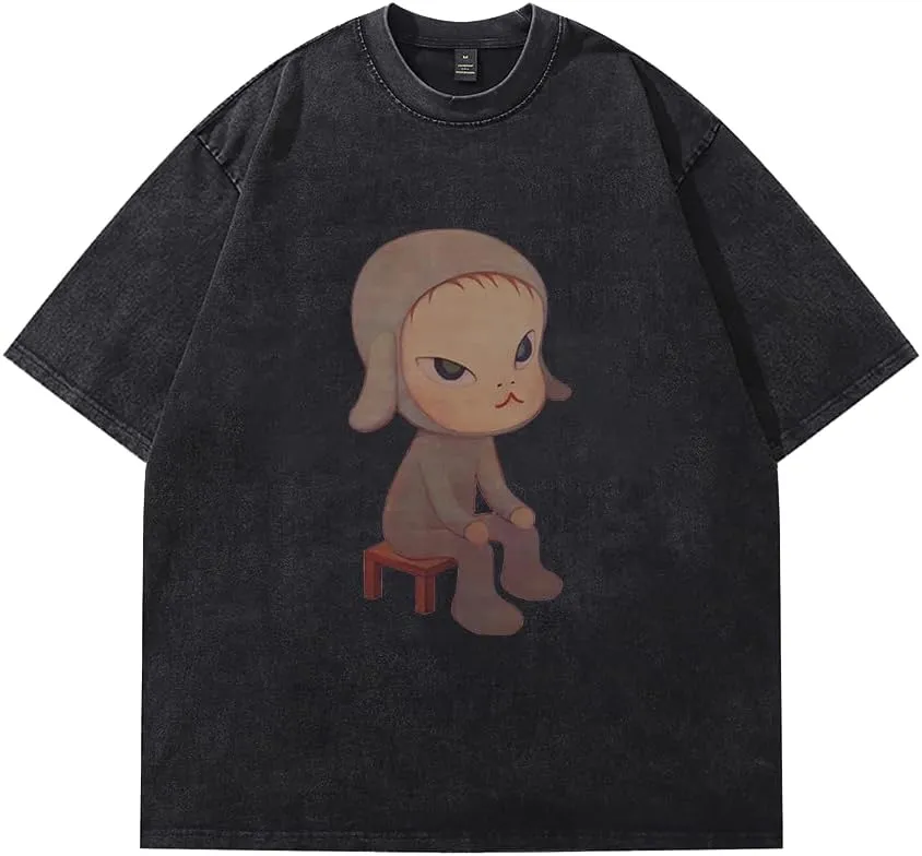 Yoshitomo Nara Sleepless Night Sitting Vintage 90s T-Shirt Merch Men Short Sleeve Women Funny Tee Unisex Harajuku Tops