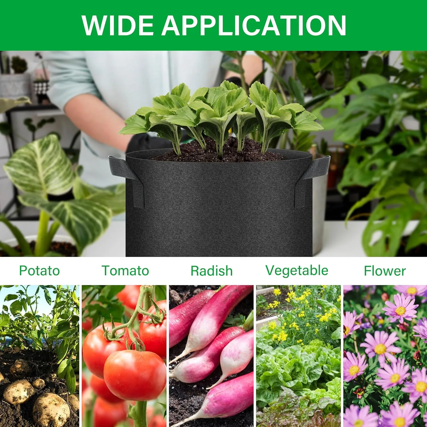 YSSOA 10-Pack 7 Gallon Grow Bags, Aeration Nonwoven Fabric Plant Pots with Handles, Heavy Duty Gardening Planter for Potato, Tomato, Vegetable and Fruits, Black 2024 Version