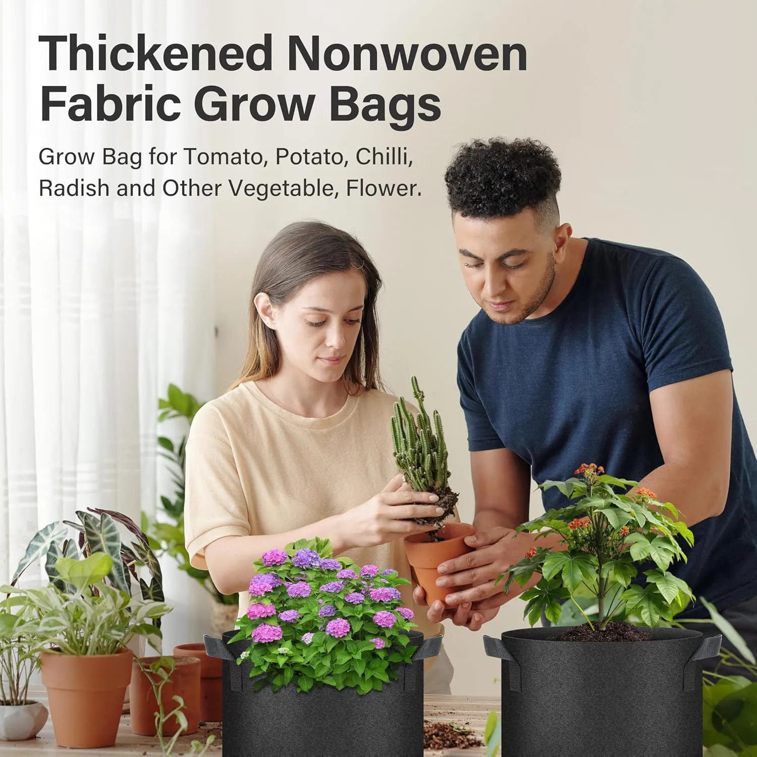 YSSOA 10-Pack 7 Gallon Grow Bags, Aeration Nonwoven Fabric Plant Pots with Handles, Heavy Duty Gardening Planter for Potato, Tomato, Vegetable and Fruits, Black 2024 Version